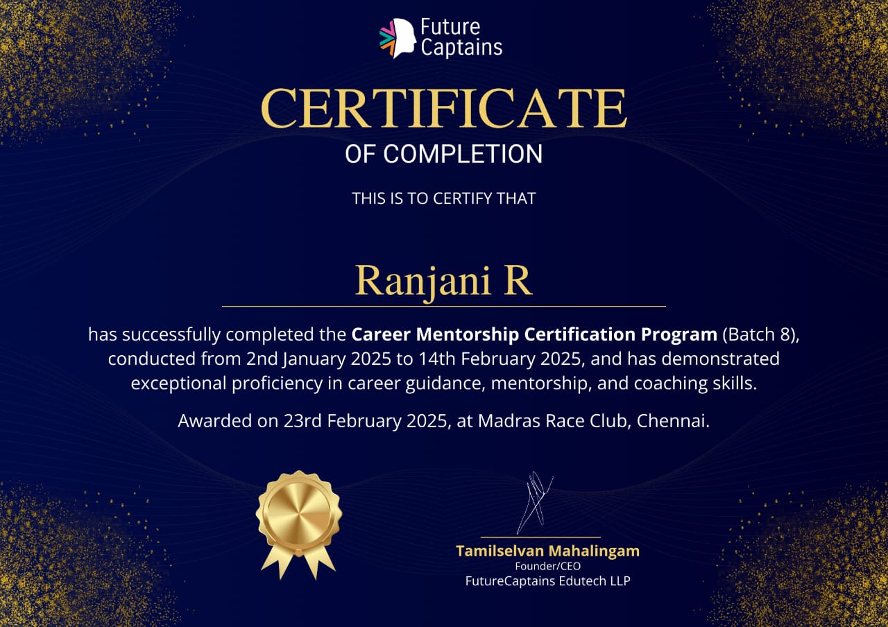 Future Captains Career Mentorship Certification — Ranjani R